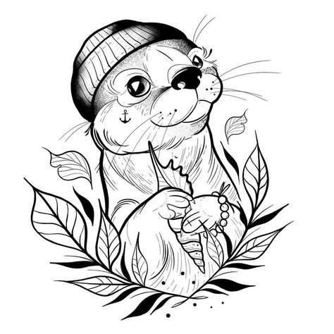 Otter Tattoo, Otter Drawing, Tier Tattoo, Saved Tattoo, Nordic Tattoo, Hawaiian Tattoo, Tattoo Style Drawings, Japanese Tattoo Art, Tattoo Stencils