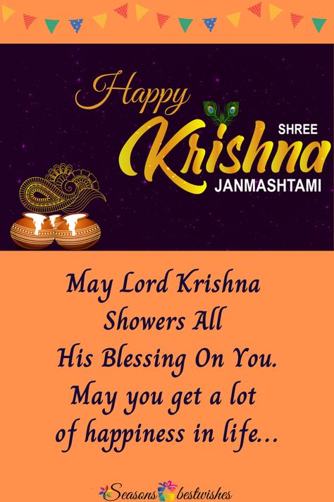 May Lord krishna shows all his blessings,love,care on you and may you get a lot of joy,happiness and love in life. lets celebrate festival of Lord krishna -Janmashtami with amazing Quotes|wishes|images. #Quotes #krishnajanmashtami #lordkrishna #happiness #blessing Srikrishna Janmashtami Wishes, Happy Janmashtami Good Morning Images, Wishes For Janmashtami, Happy Shri Krishna Janmashtami, Janmashtami Quotes In Hindi, Krishna Janmashtami Quotes, Happy Janmashtami Quotes, Happy Janmashtami Wishes, Janmashtami Image