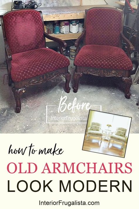 Modern Fabric On Antique Chair, Armchair Makeover Diy, Ball And Claw Chair Makeover, Vintage Armchair Makeover, Reupolstry Chairs Ideas, Reupholster Arm Chair, How To Reupholster A Chair, Diy Reupholster Chair, Refurbished Armchair