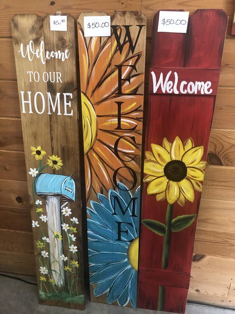 Painting Wood Planks, Wood Signs Painting Ideas, Wood Painting Ideas Diy Wooden Signs Pallet Art, Painted Welcome Signs On Wood, Wooden Planks Diy, Painting Boards Ideas Wood Signs, Wooden Board Painting Ideas, Wood Board Painting Ideas, Wood Plank Crafts