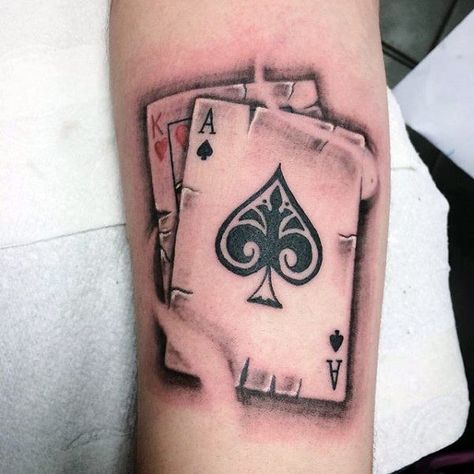 King Of Hearts With Ace Of Spades Mens Playing Card Arm Tattoos Ace Card Tattoo For Men, Ace Tattoos, Stammestattoo Designs, Poker Tattoo, Ace Of Spades Tattoo, Playing Card Tattoos, Cards Tattoo, Spade Tattoo, Ace Tattoo