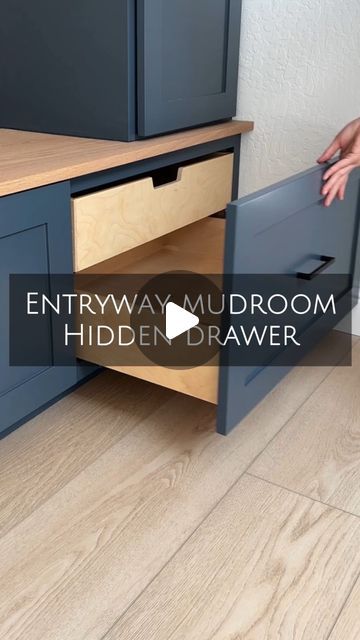 Shoe Drawer Entryway, Shoe Drawer Mudroom, Mudroom With Vacuum Storage, Shoe Drawer Ideas, Mudroom Benches With Storage, Drop Zone Cabinet Ideas, Mudroom With Drawers, Mudroom Shoe Drawer, Entryway Bench With Drawers