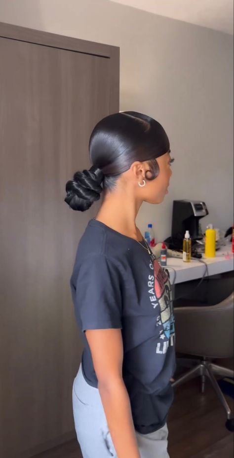 Swoop With A Bun, Slick Swoop Bun, Slick Back Bun With Extensions, Slick Back Knot Bun With Swoop, Swoop Back Bun, Low Swoop Bun, Slick Down Ponytail, Swoop Bun Weave, Low Knot Bun With Swoop