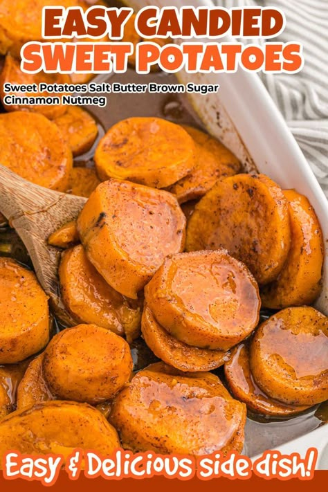 Sweet Potato Recipes With Canned Sweet Potatoes, Homemade Candied Sweet Potatoes, Sweet Potatoe Slices Recipe, Making Sweet Potatoes, Baked Sliced Sweet Potatoes In The Oven, Baked Canned Yams, Sweet Potato Recipes Candied, Easy Sweet Potato, Candied Sweet Potato Recipes Oven