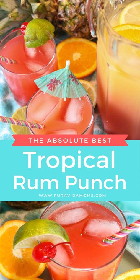 Rum Punch Drink, Tropical Rum Punch, Rum Punch Recipe, Rum Punch Cocktail, Rum Punch Recipes, Yummy Cocktails, Alcohol Beverages, Punch Cocktails, Summer Cocktail Party