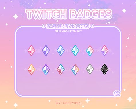 Level up your Twitch stream with these adorable pastel diamond sub badges! ✨  12 unique gem icons perfect for rewarding your loyal subscribers.  These cute and kawaii designs will add a touch of sparkle to your channel.  Imagine them adorning your cute desk setup!    Perfect for adding a touch of kawaii art to your Twitch profile. These digital drawings are ready to use and make a great addition to your Etsy accessories.    Grab your submarine and dive into a world of pastel perfection!   #TwitchSubBadges #CuteDesk #KawaiiArt #Submarine #DrawingAndIllustration #DigitalDrawing #DrawingIllustrations #EtsyAccessories #Pastel #TwitchBadges #SubBadges #GemIcons #DiamondBadges #TwitchStreamer Emote Ideas, Twitch Bits, Twitch Sub Badges, Twitch Emotes, Cute Desk, Magic Circle, Kawaii Design, No Background, Build Your Brand