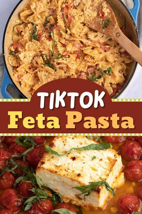 Tick Tock Pasta Recipe Feta, Tiktok Feta Tomato Pasta, Tick Tock Pasta, Viral Pasta Recipe, Desert Pasta, Tiktok Pasta Feta, Feta Pasta Tiktok, Viral Tiktok Pasta, Tiktok Feta Pasta