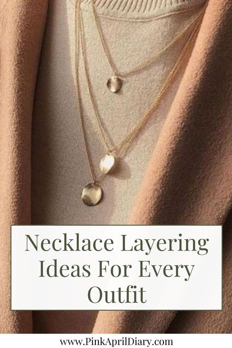 Discover how to layer necklaces for every outfit with my latest chic necklace layering tips blog post. From how to layer three necklaces to how to layer choker necklaces, these necklace layering ideas will help you elevate your accessory game and add a touch of sophistication to any outfit. Click the link to read more today! Minimalist Necklace Layering, Long Layered Necklaces Gold, Necklaces For Crew Neckline, Necklace For Turtleneck, How To Style Multiple Necklaces, Layered Jewelry Necklaces, Classic Necklaces For Women, Layering Jewelry Necklaces, Necklaces With Turtlenecks