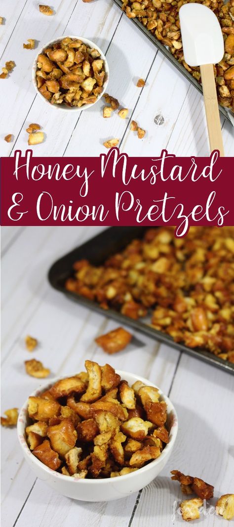 Onion Pretzels, Flavored Pretzels, Mustard Pretzels, Honey Mustard Pretzels, Seasoned Crackers, Pretzel Recipes, Seasoned Pretzels, Pretzel Snacks, Homemade Honey Mustard