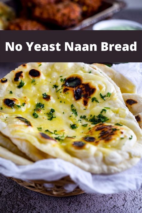 Easy No Yeast Naan Bread Sour Cream Naan Bread, Easy Nanna Bread, Quick Easy Naan Bread Recipe, Easy Nanna Bread No Yeast, Garlic Naan Recipe No Yeast, Gf Naan Bread, No Yeast Flat Bread, Nann Bread Recipes, Homemade Naan Bread Easy