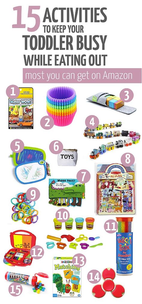 One Year Old Busy Bags, Activity Bags For Toddlers, Toys For Restaurants, On The Go Toddler Activities, Travel Busy Bags For Toddlers, Restaurant Bags For Toddlers, Restaurant Busy Bag Toddlers, Restaurant Activities For Toddlers, Toddler Restaurant Busy Bag