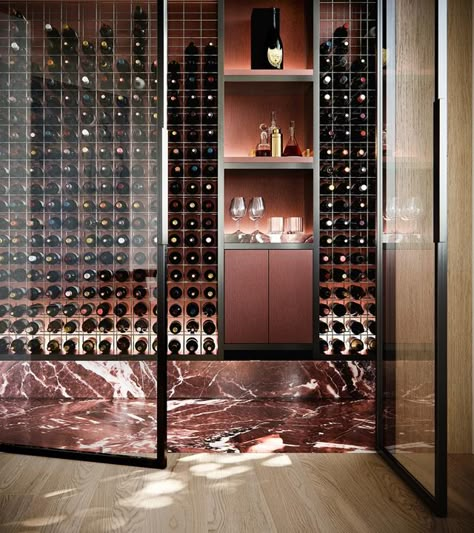 Modernist residences with luxurious interiors by David Flack | Belle Home Wine Bar, Flack Studio, Cave A Vin, Wine Rack Design, Cellar Ideas, Wine Rooms, Wine Cave, Home Wine Cellars, Wine Cellar Design