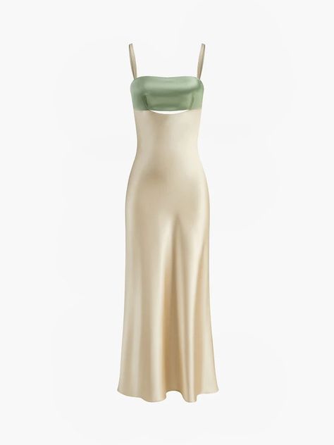 Pale Green Prom Dress, Green Dress Classy, Pisces Venus Style, Silk Green Dress, Green Satin Dress, Cutout Style, Y2k Aesthetic Fashion, Green Maxi Dress, Grad Dresses