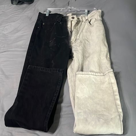 Black and white Half bleached jeans size 34x32 Bleaching Black Jeans, Bleach Black Jeans Diy, Half Bleached Jeans, Black Cargo Jeans, Bleached Jeans, Black Cargo, Cargo Jeans, Black Skirt, Clothing Ideas