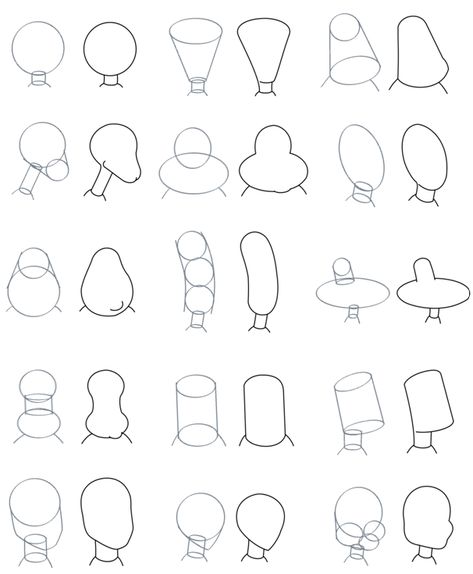 Cartoon Face Shapes Design Reference, Head Types Drawing, Cartoon Vs Realism Drawing, Character Head Shapes, Cartoon Head Reference, Cartoon Face Shapes, Cartoon Head Shapes, Head Shape Reference, Head Shapes Drawing