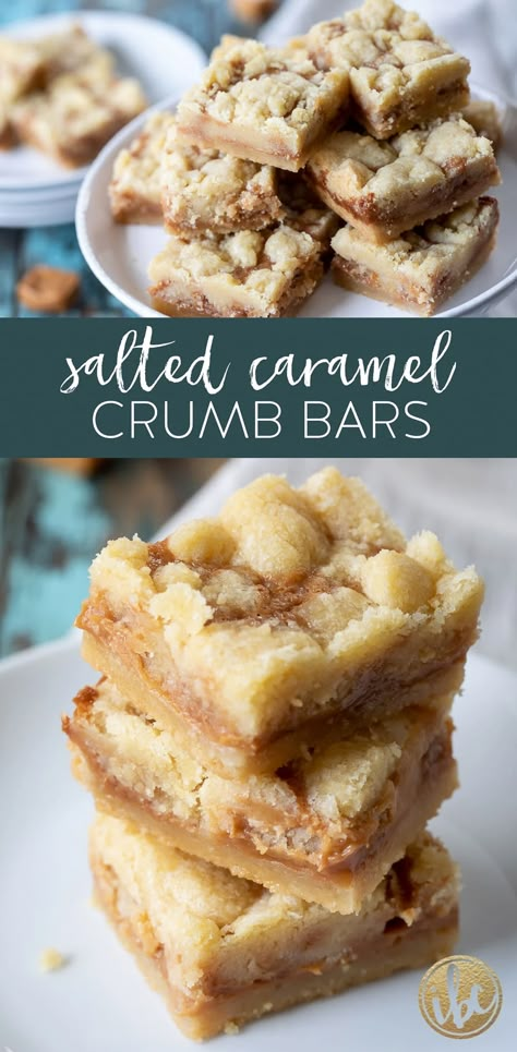 Carmel Desserts, Salted Caramel Desserts, Salted Caramel Bars, Wedding Cookie Table, Caramel Cookies Bars, Crumb Bars, Salted Caramel Cookies, Caramel Bits, Caramel Desserts