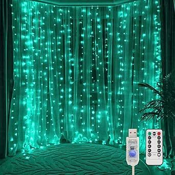 suddus Curtain Lights for St. Patrick's Day, 200 Led 6.5ft x 6.5ft Hanging String Lights Outdoor, Fairy Curtain Lights for Backdrop, Window, Wall, Party, Garden, Porch, Brithday Decorations, Teal Fairy Curtain Lights, Teal Curtains, Hanging String Lights, Lights For Christmas, Led Curtain, Curtain String Lights, Indoor String Lights, Party Garden, Garden Bedroom