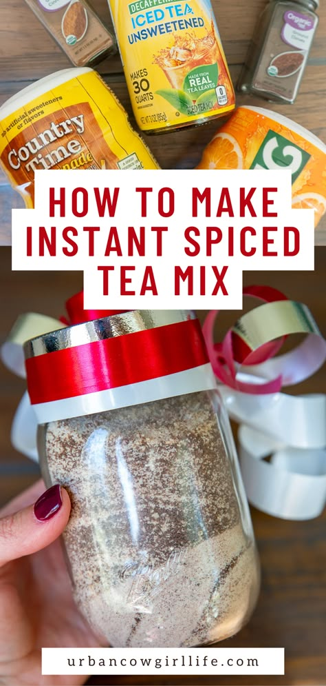 Cinnamon Spice Tea Recipe, Infused Gifts, Spiced Cider With Tang, Homemade Spiced Tea, Diy Tea Mix Recipes, Homemade Spice Tea Recipe, Instant Spiced Tea With Tang, Spice Tea Recipe With Tang, Instant Russian Tea Mix Recipe