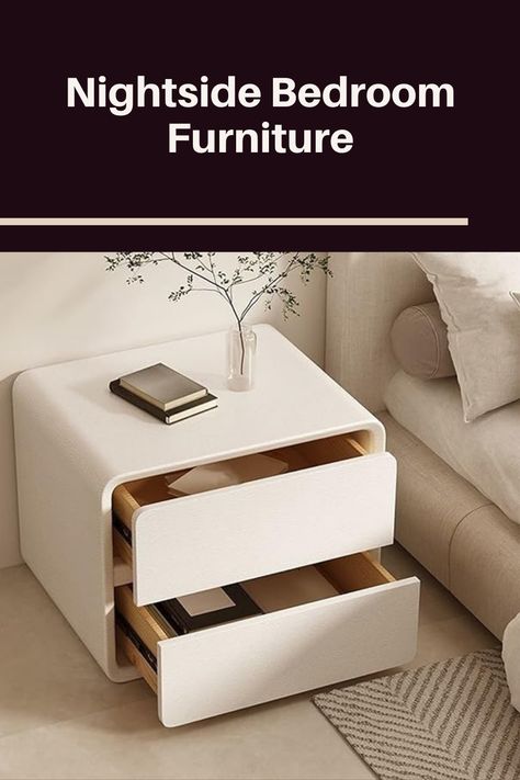 The bedside table with two drawers is modern, available in other finishes but what I like most is the curves, no pointy edges plus it’s water and scratch resistant. Black Bedroom Furniture Set, Modern Night Stand, Side Table Bedroom, Chic Nightstand, Night Tables, Drawer Side Table, Dressing Room Decor, Sliding Drawer, Bedside Drawers