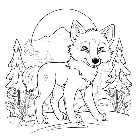 Wolf Colouring Page, Wolf Coloring Pages Free Printable, Wolf Coloring Pages, Forest Coloring Pages, Forest Crafts, Drawing Wood, Wolf Book, Wolf Colors, Aphmau Fan Art