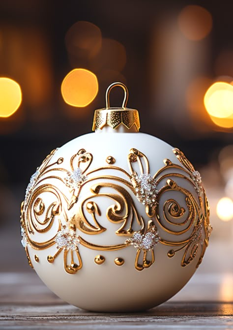 #christmas #tree #ball #luxury #white #gold Golden Christmas Decorations, Handpainted Christmas Ornaments, Fancy Christmas Ornaments, Gold Christmas Ornaments, Fancy Christmas, Handmade Christmas Crafts, Christmas Tree Inspiration, Diy Christmas Decorations Easy, Luxury Christmas