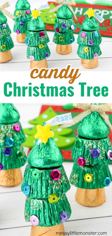 Christmas Candy Crafts For Kids, Candy Crafts For Kids, Christmas Tree Craft For Kids, Christmas Candy Crafts, Christmas Candy Easy, Diy Christmas Candy, Christmas Tree Craft, Easy Homemade Gifts, Candy Christmas Tree