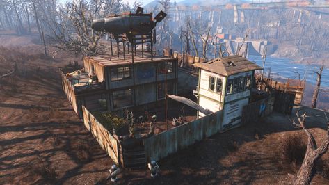 Survival Settlement - Oberland Station - Album on Imgur Fallout 76 Camp, Apocalypse House, Fallout 4 Funny, Fallout Settlement, Fallout 4 Settlement, Fallout 4 Settlement Ideas, Prepping Supplies, Steampunk Illustration, Apocalyptic Art