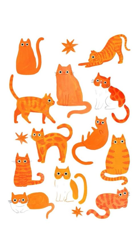 Cat Illustration Funky, Easy Cat Illustration, Ginger Cat Art Illustrations, Orange And White Cat Drawing, Cat Prints Art, Cute Cat Print, 3 Cats Drawing, Ginger Cat Drawing, Ginger Cat Illustration