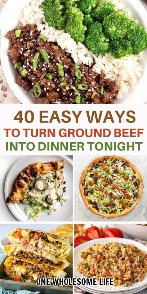 Collage of dinner ideas with ground beef. Healthy Dinner Recipes With Ground Meat, Healthy Dinners Using Ground Beef, Lunches With Ground Beef, Easy Recipes With Ground Beef Healthy, Hamburger Easy Dinner Recipes, Healthy Recipe Ground Beef, Dinner Ideas Light And Easy, What To Do With Ground Beef Dinners, Ground Beef Recipes For Dinner Quick