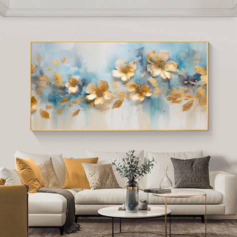 Abstract Gold Flower Oil Painting on Canvas, Large Wall Art, Original Minimalist Floral Wall Art Custom Painting Modern Living Room Decor Large Oil Painting Living Rooms, Painted Suits, Abstract Painting Acrylic Modern, Earthy Living Room, Modern Living Room Decor, Flower Oil Painting, Floral Wall Art Canvases, Abstract Art Inspiration, Floral Oil