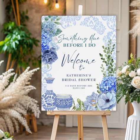 This blue and white flower bridal shower welcome sign features blue hydrangea flower with peonies and flowers in dusty blue,dark blue ,navy and white color with eucalyptus leaves.A Perfect something blue before i do theme bridal shower decor welcome sign. Blue And Gold Bridal Shower Ideas, Navy Bridal Shower Ideas, White Bridal Shower Theme, Wedding Shower Decor, Flower Bridal Shower, Bridal Shower Inspo, Blue Hydrangea Flowers, White Bridal Shower, Blue Bridal Shower