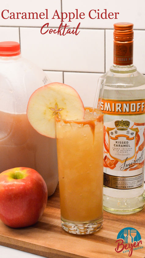 The perfect fall cocktail with the combination of caramel vodka and apple cider for this caramel apple cider cocktail. #Vodka #Cocktails #FallCocktails #Applecider Caramel Apple Cider Cocktail Recipes, Caramel Cider Cocktail, Apple Cider Caramel Vodka Cocktail, Caramel Apple Vodka Punch, Apple Cider And Vodka Fall Drinks, Carmel Apple Cider Punch, Apple Cider Carmel Vodka Fall Drinks, Carmel Vodka And Apple Cider, Apple Cider And Champagne