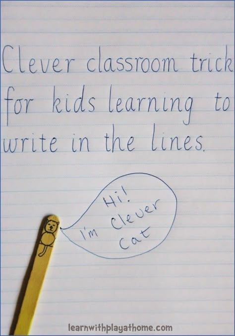 Learn with Play at Home: Clever classroom trick for kids learning to write in the lines. --> super cute. love this!! Clever Classroom, 1st Grade Writing, First Grade Writing, Writers Workshop, School Writing, Kindergarten Writing, School Help, Writing Lessons, Writing Center