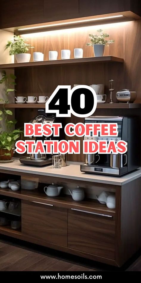 Create the perfect coffee nook with these 40 best coffee station ideas! From sleek setups to cozy corners, design a functional and stylish space for your coffee essentials. Visit our site for more inspiration! Coffee Bar Appliance Storage, Master Bath Coffee Station, Kitchen Organization Coffee Station, Espresso Corner Coffee Stations, Coffee Station Furniture, Kitchen Counter Coffee Station Ideas, Coffee Station In Pantry, Large Coffee Bar Ideas, Coffee Spot In Kitchen