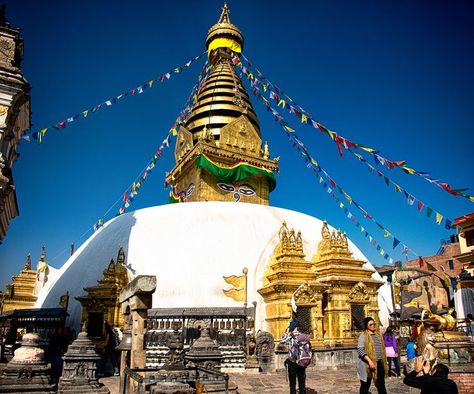 Swayambhu (स्वयम्भू स्तूप, aka the Monkey Temple), Kathmandu Valley, 3 km west of Kathmandu city, Nepal & part of the Kathmandu Valley World Heritage Site (inscribed 1979). Swayambhu is among the oldest religious sites in Nepal & was founded in the fifth century. It is a hilltop Buddhist stupa surrounded by Buddhist & Hindu shrines along with numerous Rhesus macaques. Elevation=4242 feet, about the same as Salt Lake City, Utah. Kathmandu City, Buddhist Stupa, Kathmandu Valley, Buddhist Prayer, Kathmandu Nepal, Material Textures, Salt Lake City Utah, Native Art, Burj Khalifa