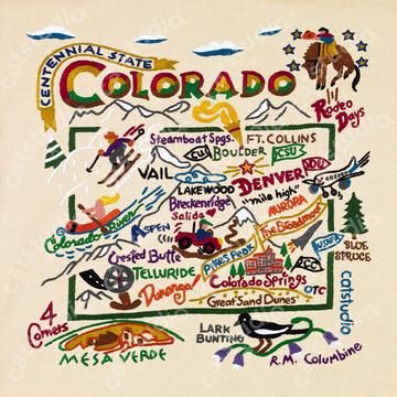 Colorado Home Decor & Gifts Collection by catstudio – catstudio Colorado Home Decor, Petaluma California, Colorado Map, Colorado Art, Hand Embroidered Pillows, State Of Colorado, The A Team, Colorado Springs, Gift Collections