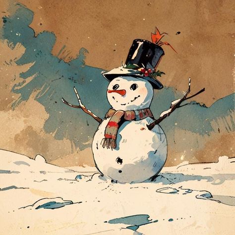 Vintage Christmas Art Prints, Vintage Santa Illustration, Vintage Christmas Drawings, Vintage Christmas Paintings, Vintage Christmas Artwork, Vintage Snowman Images, Christmas Concept Art, Vintage Christmas Images 1950s, Christmas Aesthetic Art