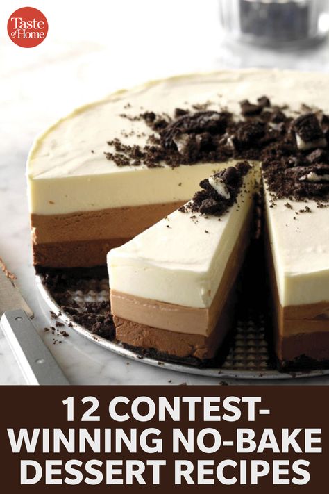 12 Contest-Winning No-Bake Dessert Recipes Desert Contest Ideas, Prize Winning Cakes, Winning Desserts Contest, Quick Summer Desserts No Bake, Baking Contest Winning Recipes, Prize Winning Desserts, Bake Off Competition Ideas, Pie Contest Winning Pies, Dessert Competition Ideas