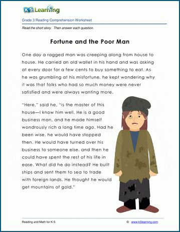 Fable for grade 3 students: "Fortune and the Beggar". Kid's fable, fiction, 450 words. Reading comprehension questions follow the historical short story. Free reading and math worksheets from K5 Learning. No login required. Comprehension For Grade 3 Student, Present Perfect Tense Exercises, Short Fables, 3rd Grade Reading Comprehension Worksheets, Reading Comprehension Grade 1, 3rd Grade Reading Comprehension, Present Perfect Tense, Short Stories To Read, 90s Bollywood Actress