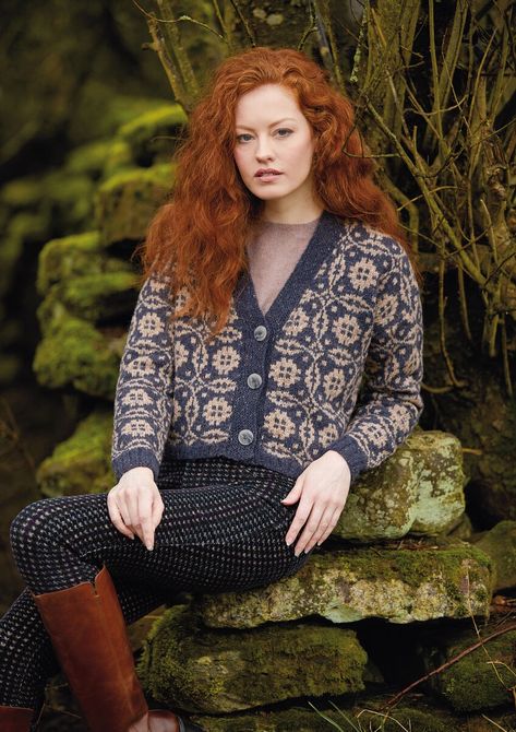 Hunslet | Women's Knitting Pattern | Rowan Classic Long Sleeve Cardigan With Fair Isle Pattern, Brown Knit Cardigan With Fair Isle Pattern, Retro Wool Cardigan With Fair Isle Pattern, Classic Long Sleeve Fair Isle Cardigan, Crochet Hook Roll, Knitting & Crochet Tools, Rowan Knitting Magazine, Big Wool, Rowan Felted Tweed