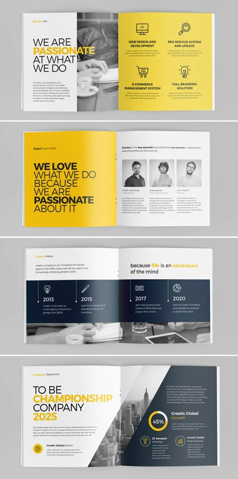 Corporate Booklet Design Layout, Business Brochure Template, Square Editorial Layout, Brochure Design 4 Pages, Square Page Layout Design, Brochure For Business, 2 Page Brochure Design, Tech Company Brochure Design, Business Brochure Design Layout