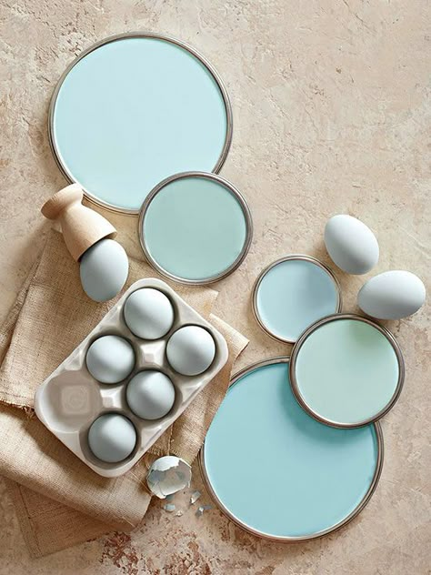 Invoke peaceful vibes in your nest with hues inspired by blue-tone eggs: http://www.bhg.com/decorating/color/blue-paint-colors/?socsrc=bhgpin031414eggshellbluepaintcolors&page=4 Eggshell Blue, Blue Paint Colors, Interior Paint Colors, Blue Rooms, Color My World, Paint Palette, Paint Colours, Blue Paint, Color Pallets