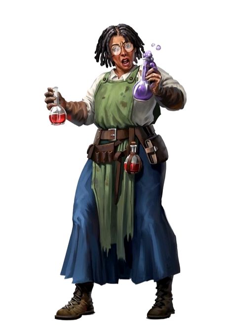 Female Human Alchemist Researcher - Pathfinder 2E PFRPG DND D&D 3.5 5E 5th ed d20 fantasy Magical Fantasy Races, Potion Maker, Pathfinder 2e, Witch Potion, Heroic Fantasy, Whoopi Goldberg, Twitch Channel, Black Characters, Dungeons And Dragons Characters