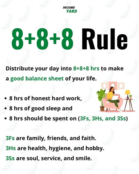 The 8+8+8 Rule, 8 8 8 Rule, Personal Improvement Plan, Best Self Help Books, Vie Motivation, Positive Quotes For Life Motivation, Personal Improvement, Books For Self Improvement, Skills To Learn