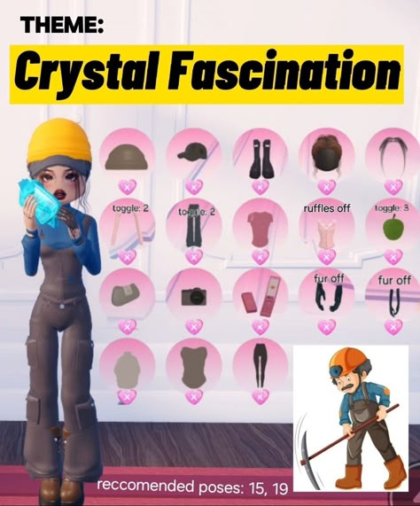 DTI dti dress to impress crystal fascination outfit mine worker with crystal Outfits Crystal Fascination Dress To Impress, Crystal Fascination Outfit, Crystal Fascination Dress To Impress, Crystal Fascination, Mine Worker, Girly Games, Royal High Outfits Ideas, Royal High Outfits Ideas Cheap, Vip Dress