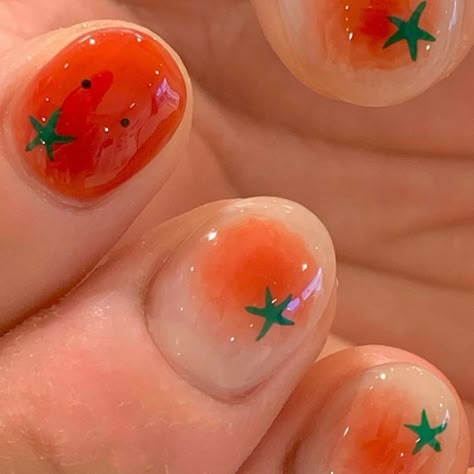 Tomato Nails, Fruit Nail Design, Minimal Manicure, Fruit Nail Designs, Hippie Nails, Hello Nails, Pretty Gel Nails, Really Cute Nails, Colorful Nail Designs