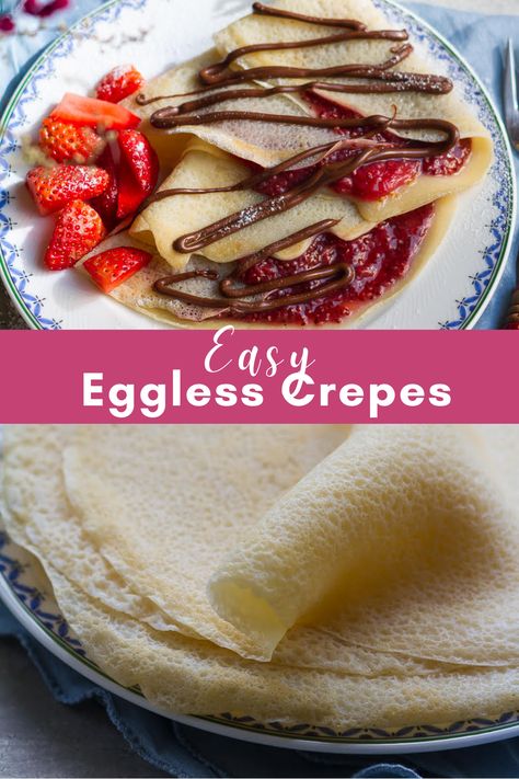 My eggless strawberry crepes are sweet, cooked to perfection with a pinch of sugar and a dash of vanilla. The strawberry chia jam filling lends a sharp textural contrast with an intensely luscious underbite. Creaps Recipe, Eggless Crepe Recipe, Kapha Dosha Diet, Vanilla Crepes, Eggless Crepes, Strawberry Crepes Recipe, Strawberry Crepe Cake, Vegan Crepes Recipe, Crepes Cake