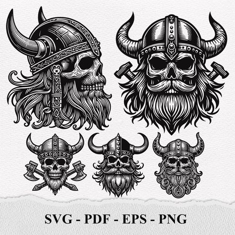 Viking Skull Art, Viking Svg, Warrior Culture, Horned Helmet, Viking Head, Viking Skull, Ancient Warrior, Head Silhouette, Skull Svg