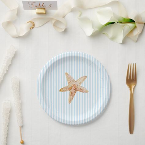 Coastal Birthday Party, Seaside Bachelorette, Coastal Birthday, Starfish Painting, Birthday Party Plates, Sea Birthday Party, Birthday Plate, Summer Beach Party, Beach Birthday