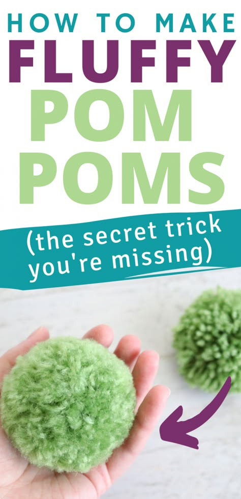 This secret trick to making fluffy pom poms only takes a couple minutes and makes all the difference. Knowing how to make pom poms extra fluffy will give your pom pom crafts that wow factor. See the full pom pom video tutorial! #diypompoms #fluffypompoms #howtomakepompoms #pompomtutorial #pompom #pompoms #videotutorial #diytutorial #diycrafts #pompomcrafts Diy Yarn Pom Pom, Pompom Crafts, Fluffy Pom Poms, Pom Pom Tutorial, Pompon Diy, Pom Pom Animals, Diy Pom Poms, Pom Pom Rug, Pom Pom Wreath